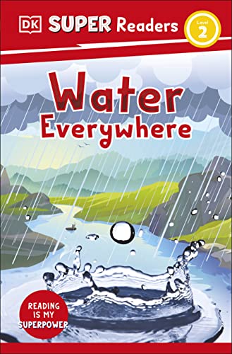 Book cover: "Water Everywhere" with rain, mountains, and a splash.