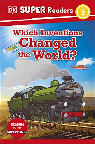 Book cover featuring a train, airplane, and helicopter with text about inventions.