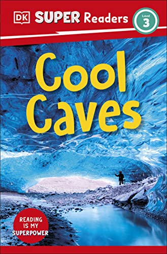 Book cover: "Cool Caves" with a blue ice cave scene and a person.