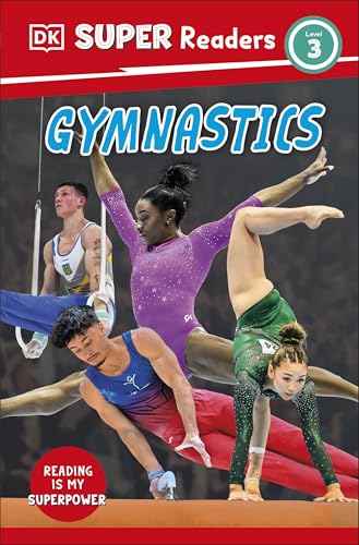 Four gymnasts in various poses on and around a balance beam and uneven bars.