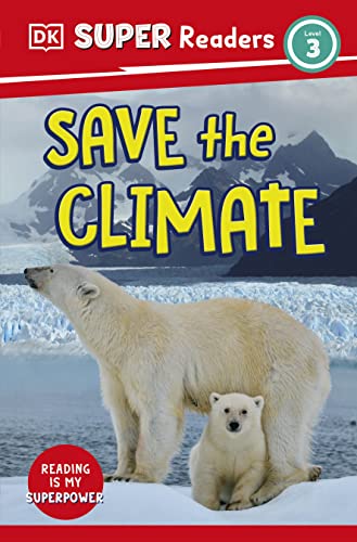 Book cover with polar bears and snowy mountains, titled "Save the Climate".