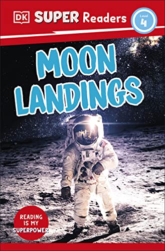 Book cover: "Moon Landings" with an astronaut on the moon.