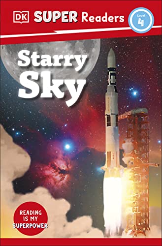 Book cover: rocket launching against a colorful starry sky and moon.