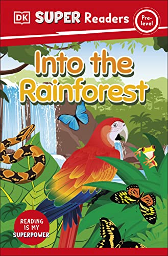 Book cover with rainforest animals: macaw, snake, butterfly, and frog.