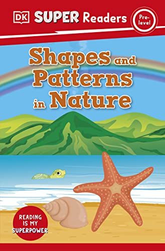 Book cover: "Shapes and Patterns in Nature" with beach scene illustration.