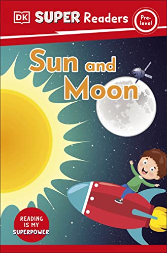 Book cover with sun, moon, child on a rocket, and text.