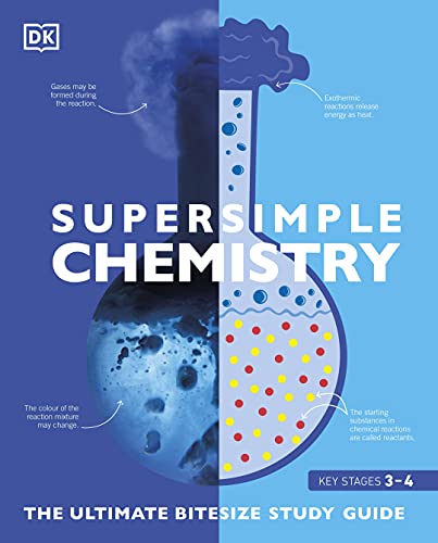 Book cover: “Super Simple Chemistry” with illustration of a chemical reaction.