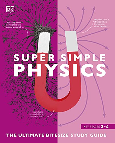 Book cover: "Super Simple Physics" with a red horseshoe magnet and iron filings.