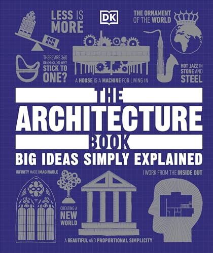 Book cover with blue grid background, white text, and architectural illustrations.