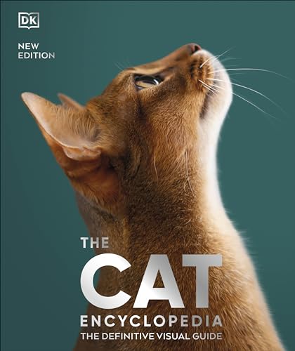 Book cover: "The Cat Encyclopedia" featuring a close-up of a brown cat.