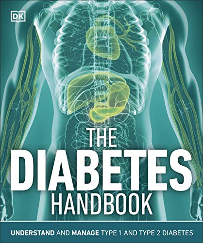 Book cover: "The Diabetes Handbook" with internal organ illustration.
