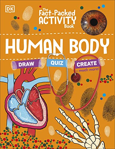 Orange book cover with human body parts, activities, and illustrations.