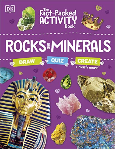 Purple activity book cover featuring rocks, minerals, and an Egyptian pharaoh.