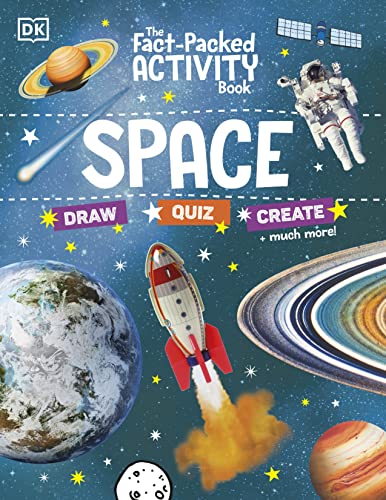 Book cover: “Space” with planets, rocket, astronaut, and activity prompts.