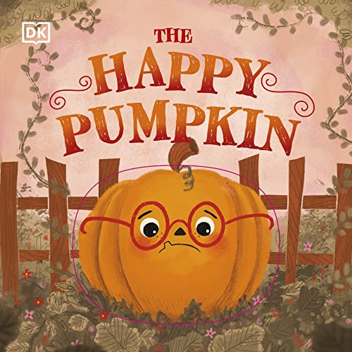 Sad pumpkin with glasses in front of a wooden fence.