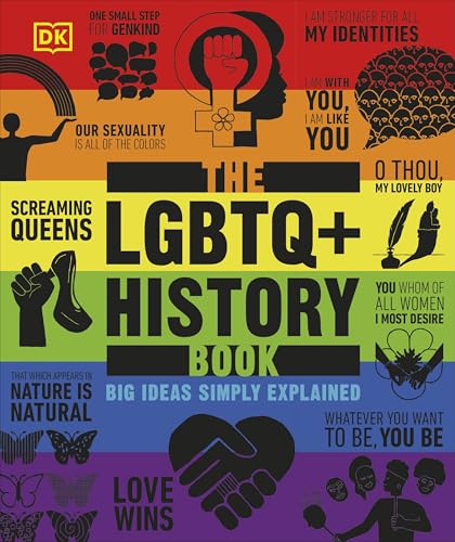 Book cover: “The LGBTQ+ History Book” with rainbow and silhouette imagery.