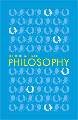 Book cover with blue background, repeating philosopher silhouettes, and yellow text reading The Little Book of Philosophy.