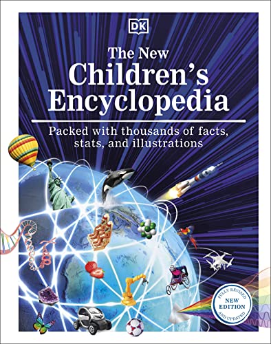 Book cover: "The New Children's Encyclopedia" with Earth, animals, and technology.