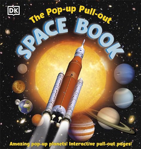 Book cover with rocket launching near planets and a bright sun.