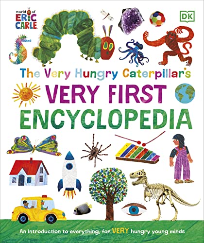 Colorful children’s encyclopedia cover featuring a caterpillar and various objects.