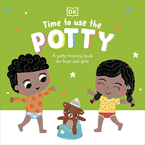 Book cover featuring a boy and girl standing next to a teddy bear on a potty.