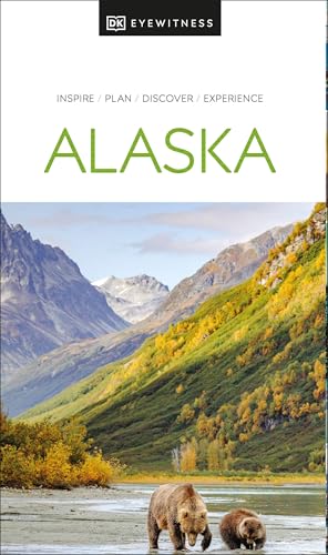 DK Eyewitness travel guide to Alaska, featuring mountains and a bear.