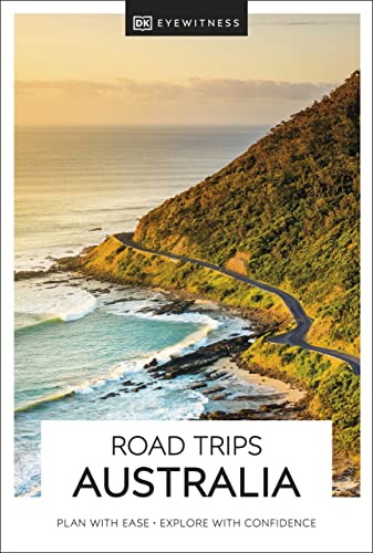 Book cover: "DK Eyewitness Road Trips Australia" with coastal road image.