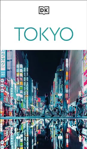 Book cover for “DK Tokyo” featuring a brightly lit city street scene.