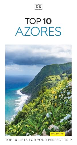 DK Top 10 Azores travel guide cover with coastal landscape.