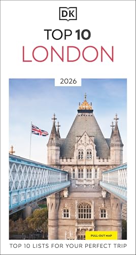Cover of DK Top 10 London 2026 travel guide featuring Tower Bridge and UK flag.