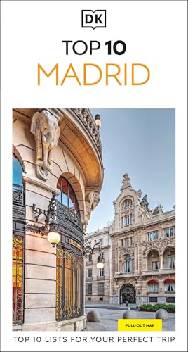 DK Top 10 Madrid guidebook cover featuring ornate building facade.