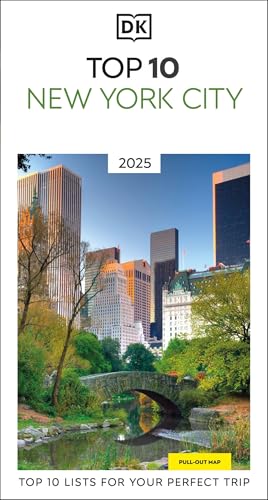 DK Top 10 New York City guidebook cover with a bridge and skyscrapers.