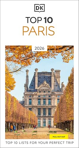 DK Top 10 Paris guidebook cover featuring the Louvre building and autumn trees.