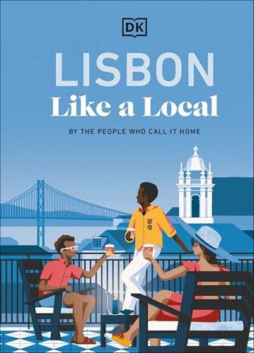Book cover: “Lisbon Like a Local” with illustrated people and bridge.