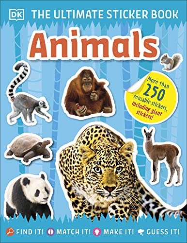 Sticker book cover featuring various animal images: leopard, panda, deer, and more.