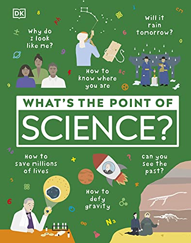 Book cover titled What's the Point of Science? featuring various colorful illustrations and text.