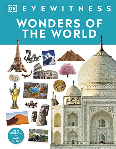 Book cover featuring global landmarks: Eiffel Tower, pyramids, Taj Mahal, and more.