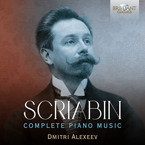 Portrait of Alexander Scriabin with album title and pianist’s name.