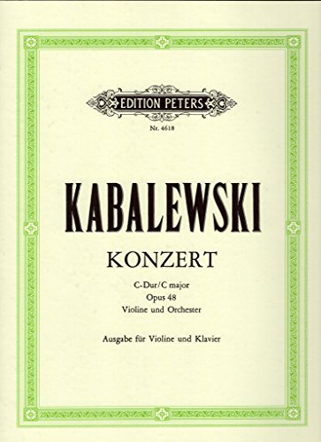Sheet music cover for Kabalevsky's Concerto in C Major, Opus 48, violin and piano edition.