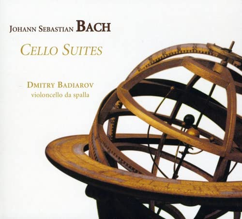 CD cover for Bach’s Cello Suites performed by Dmitry Badiarov, with an armillary sphere.