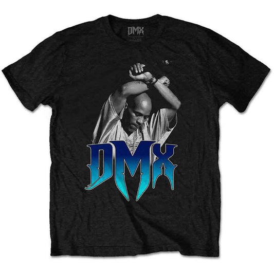 Black t-shirt with a graphic of DMX arms crossed and logo.