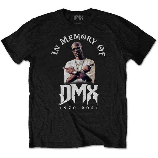 Black DMX memorial t-shirt with portrait and dates 1970-2021.