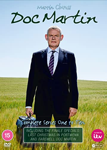 A man in a suit stands in a field on the Doc Martin DVD cover.