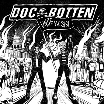 Black and white illustration of skeletons protesting in front of the Capitol.