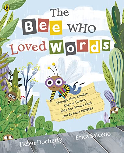 Book cover: a bee holding a banner with text, surrounded by plants.