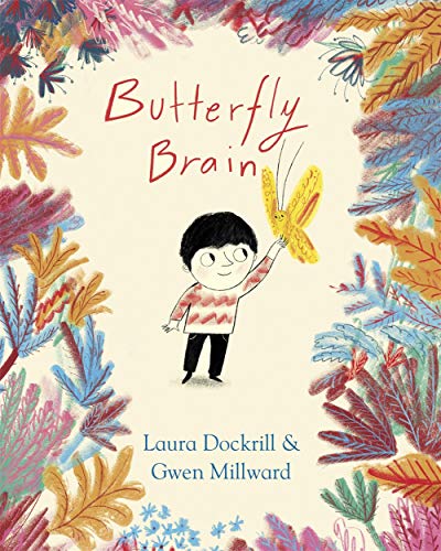 Book cover: child reaching for a yellow butterfly amidst colorful foliage.