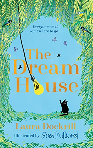 Book cover: “The Dream House” with illustrated house, birds, and cat.