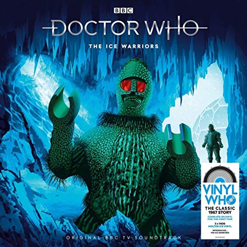 Doctor Who album cover featuring a green Ice Warrior in a blue cave.