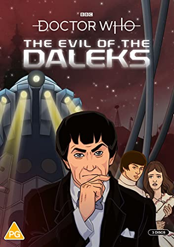 Animated Doctor Who DVD cover featuring the Second Doctor, companions, and a Dalek.