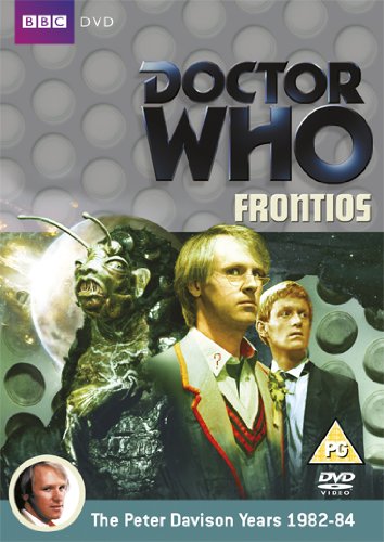Doctor Who Frontios DVD cover featuring Peter Davison, a companion, and a monster.